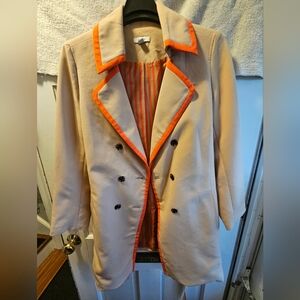 Bar III Beige Trench Coat with Orange Trim